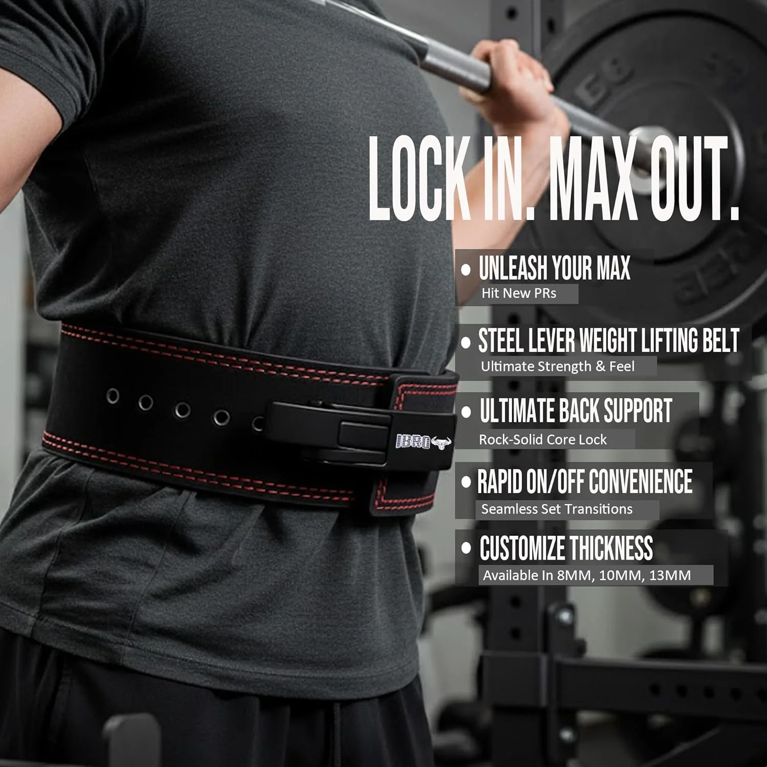 کمربند بدنسازی اهرمی IBRO – کمربندهای چرمی ضخیم 8، 10 یا 13 میلی‌متری مناسب اسکات، ددلیفت، پرورش اندام، وزنه‌برداری، پاورلیفتینگ و استرانگ‌من برای آقایان