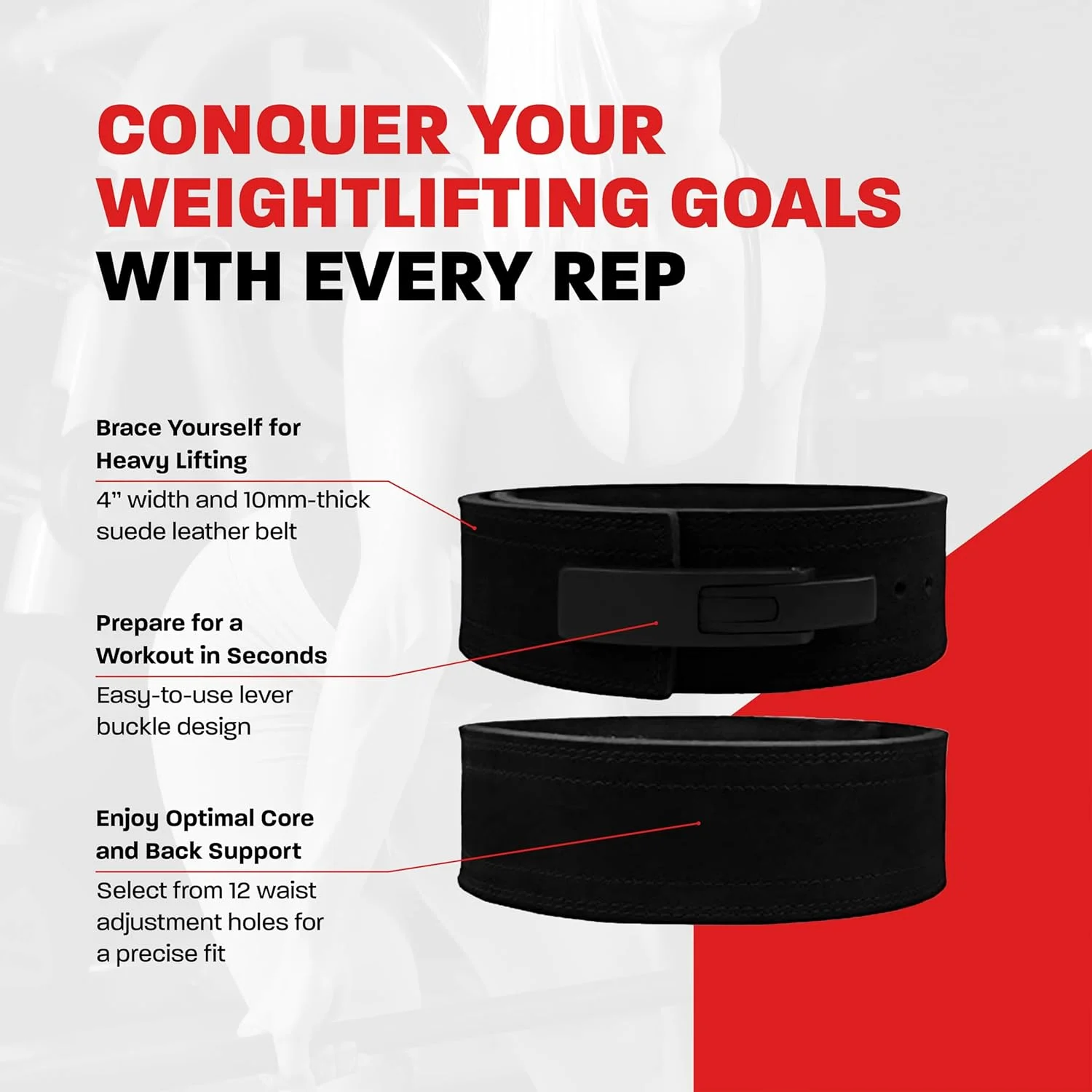 کمربند وزنه برداری هاوک اسپرت برای مردان و زنان، مشکی ضخامت 10 میلی متر، کمربند اهرمی پهن 4 اینچی برای افزایش ایمن وزن و قدرت لیفت برای ددلیفت، اسکات و سایر تمرینات