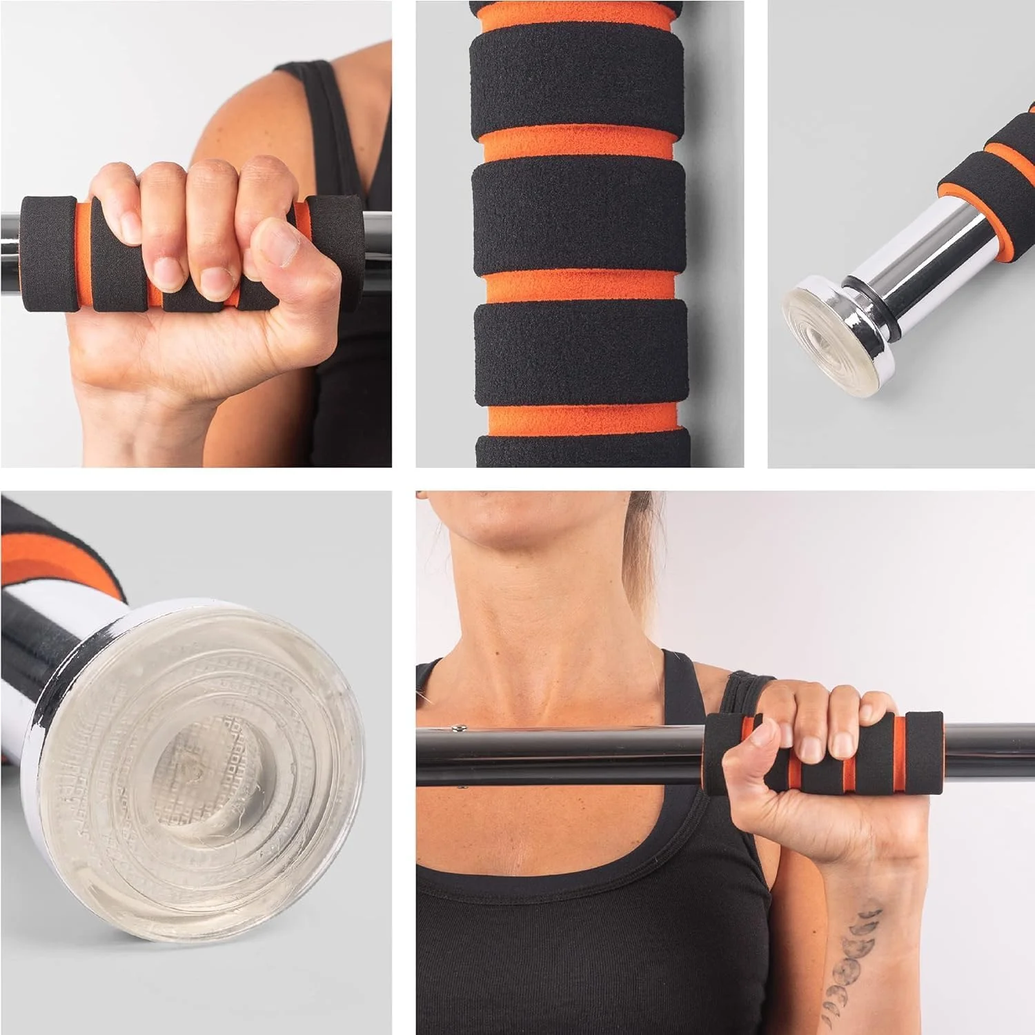 بارفیکس درب منزل: بارفیکس بدون پیچ با مکانیزم قفل شونده، حداکثر تحمل وزن 150 کیلوگرم، قابل تنظیم (62-100 سانتی متر)