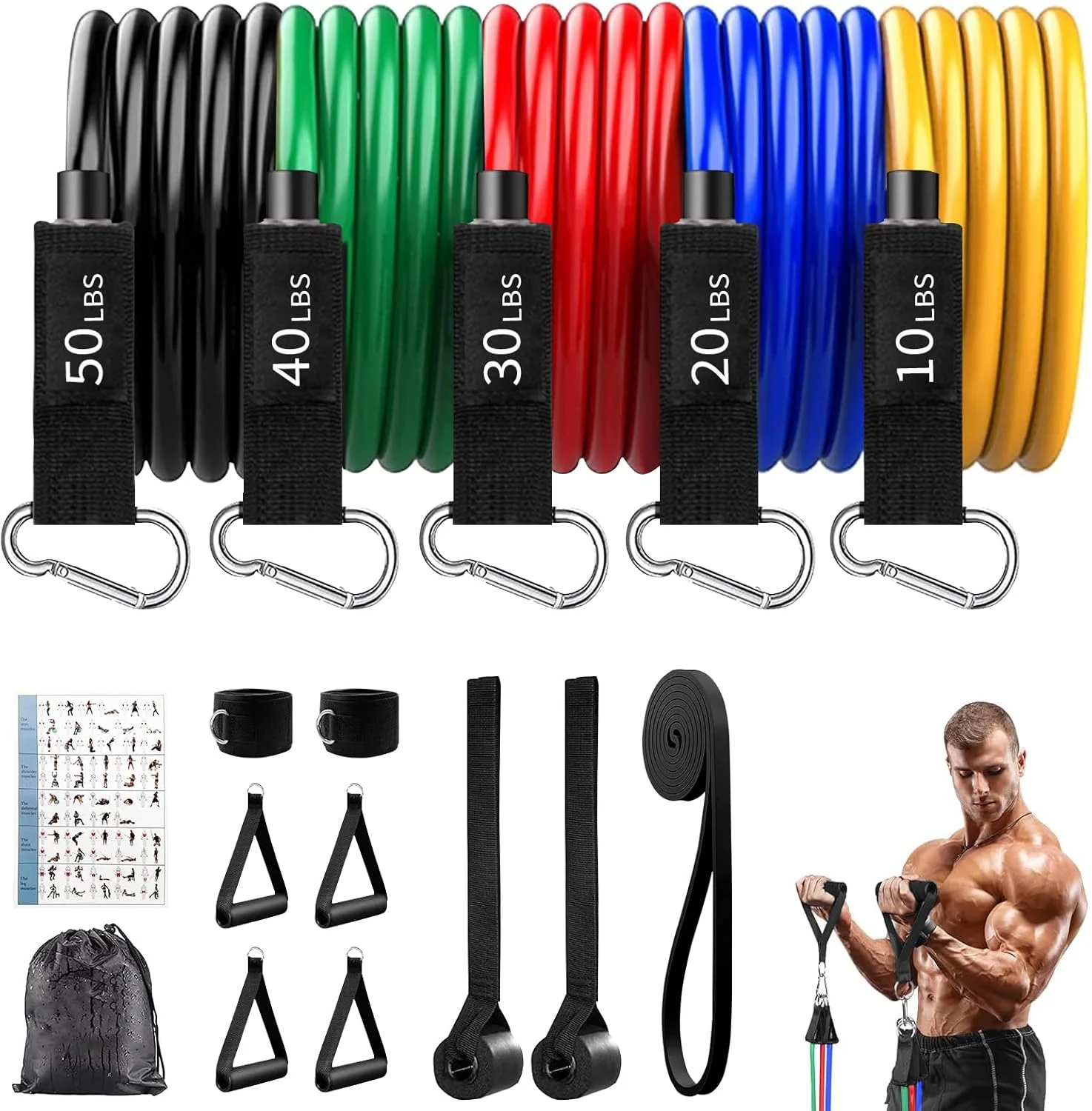 ست ۱۶ تکه کش های ورزشی با لنگر دری، ست کش های مقاومتی تناسب اندام خانگی با لاتکس طبیعی ۹۸٪ برای تمرینات فیزیوتراپی، تمرینات قدرتی و تمرینات بدنی