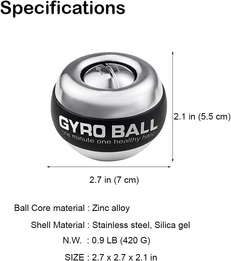 توپ ژیروسکوپی قدرتی مچی با قابلیت شروع خودکار، تقویت کننده مچ و تمرین دهنده ساعد برای تقویت استخوان ها، عضلات مچ، انگشتان و بازو با چراغ های ال ای دی