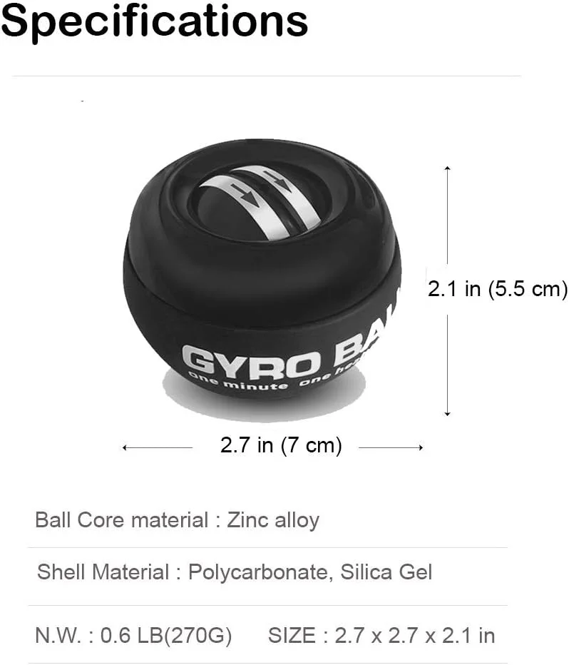 توپ ژیروسکوپی قدرتی مچی با شروع خودکار، تقویت کننده مچ و تمرین دهنده ساعد برای تقویت استخوان ها و عضلات مچ دست و انگشتان با چراغ های LED