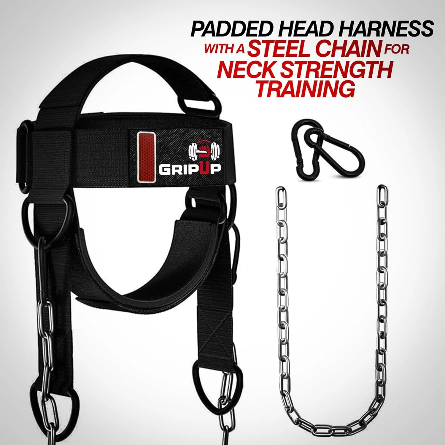 هارنس گردن برای وزنه برداری با زنجیر فولادی قابل تنظیم و بند چانه برای تقویت گردن، تمرینات مقاومتی، بهبود آسیب، بوکس و باشگاه