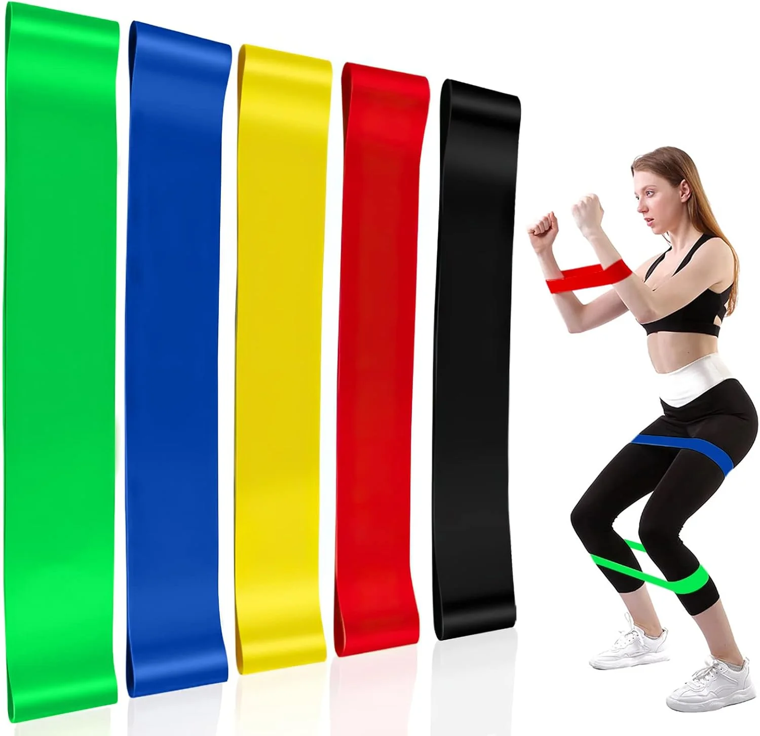 ست کش های مقاومتی، 5 عدد کش تمرینی با مقاومت های مختلف، کش های حلقه ای برای تمرینات قدرتی، مناسب برای ورزش، فیتنس، یوگا، تمرینات بازو، پاها و باسن به همراه کیف حمل