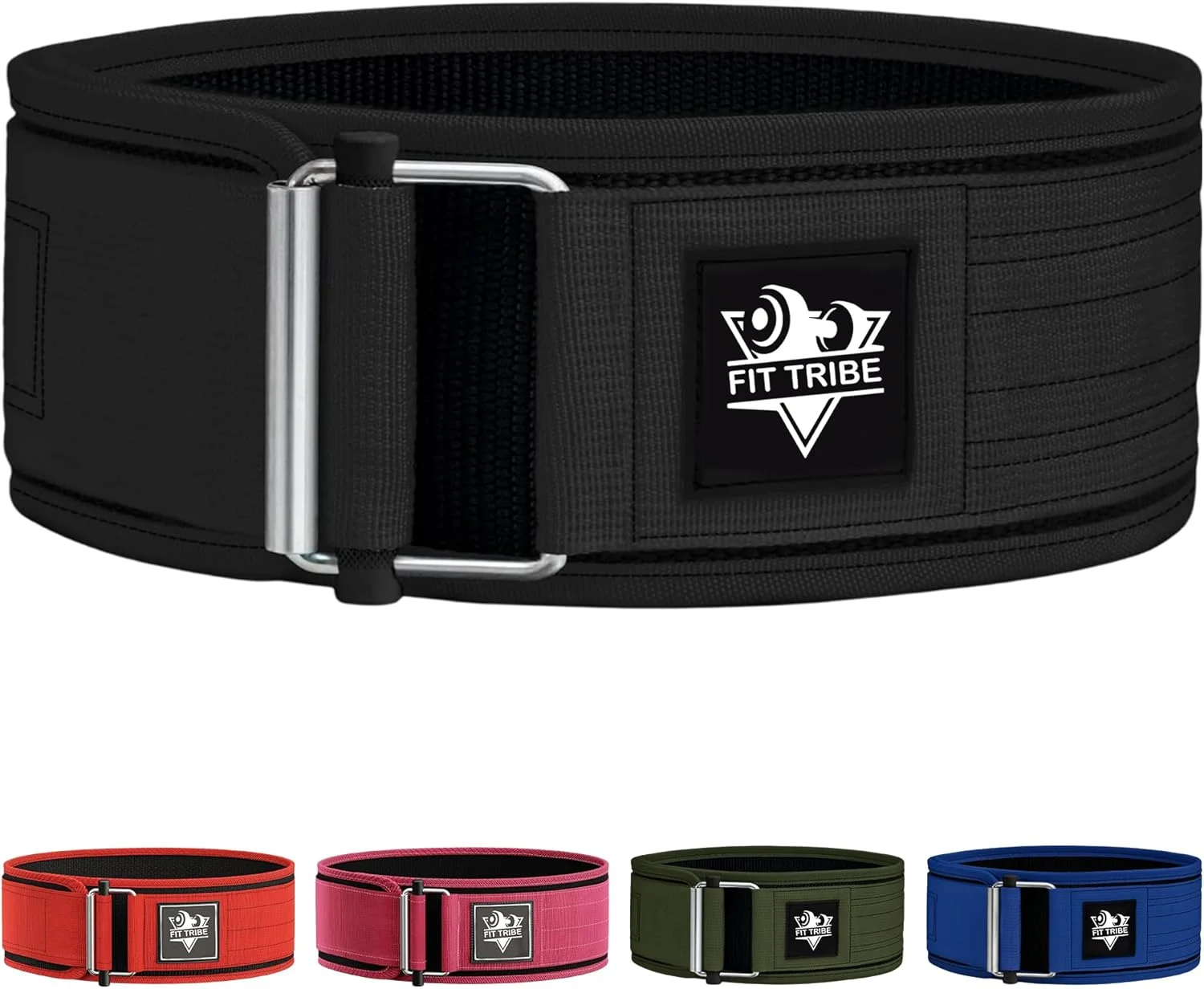 کمربند بدنسازی قابل تنظیم - کمربند وزنه برداری برای مردان و زنان - کمربند پاورلیفتینگ نایلونی بادوام با مکانیزم خود قفل شونده برای تمرینات قدرتی ایمن