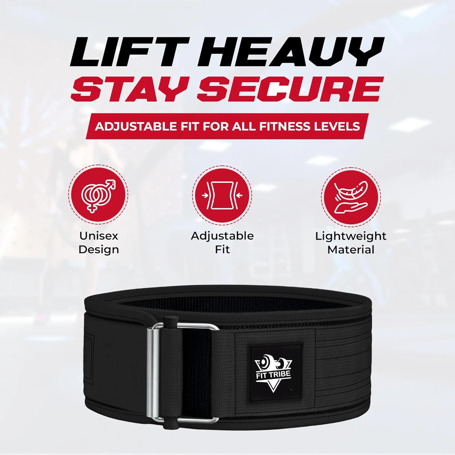 کمربند بدنسازی قابل تنظیم - کمربند وزنه برداری برای مردان و زنان - کمربند پاورلیفتینگ نایلونی بادوام با مکانیزم خود قفل شونده برای تمرینات قدرتی ایمن