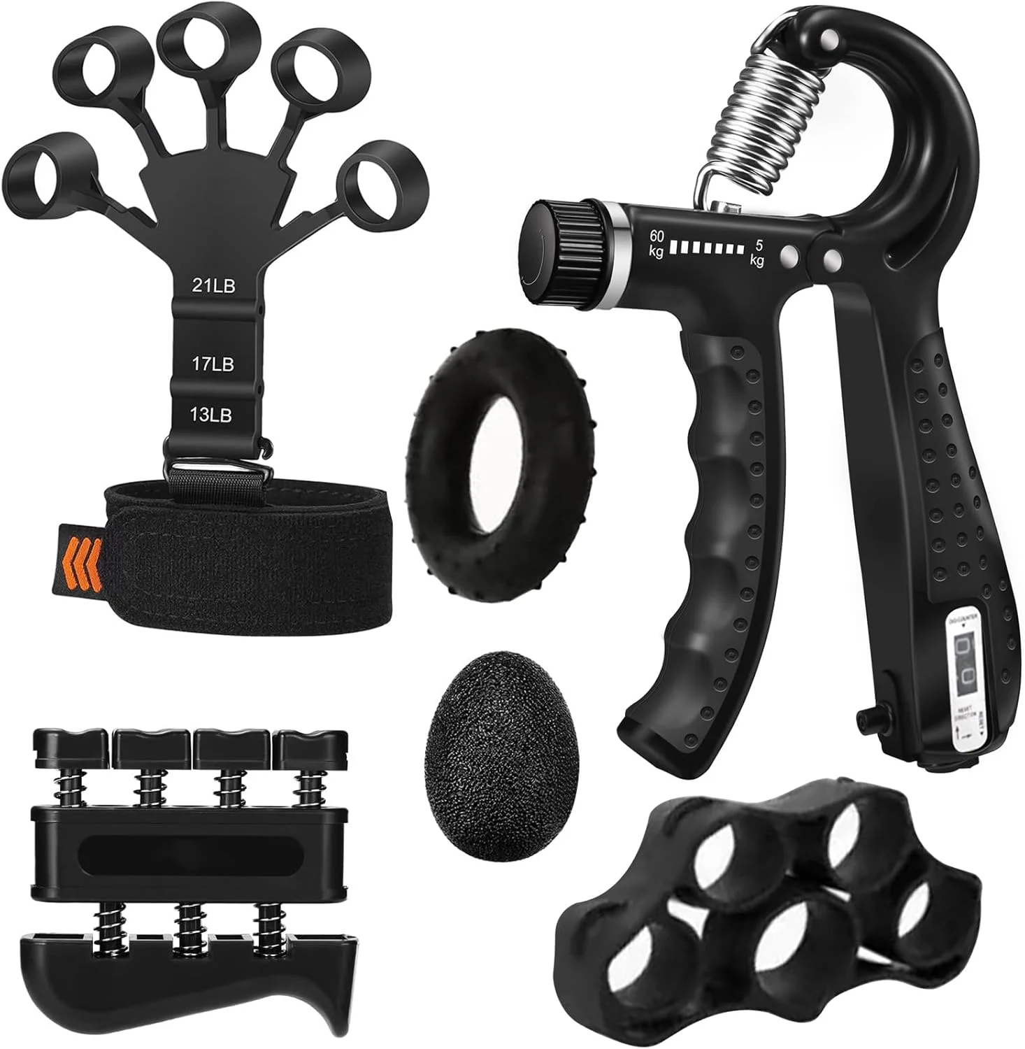 ست تقویت کننده قدرت مچ دست (6 تکه) شامل تمرین دهنده انگشت، تقویت کننده مچ دست، تمرین دهنده قابل تنظیم ساعد، تمرین دهنده باز کننده دست و توپ ضد استرس برای ورزشکاران