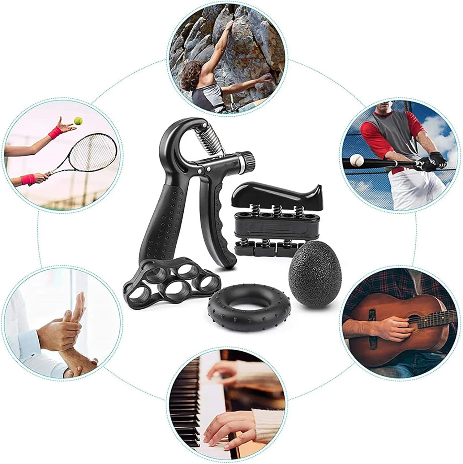 ست 5 عددی تقویت کننده قدرت انگشتان، تقویت کننده مچ دست، تمرین دهنده باز کردن دست، توپ ضد استرس، کش مقاومتی انگشت، حلقه تمرینی برای بهبود آسیب