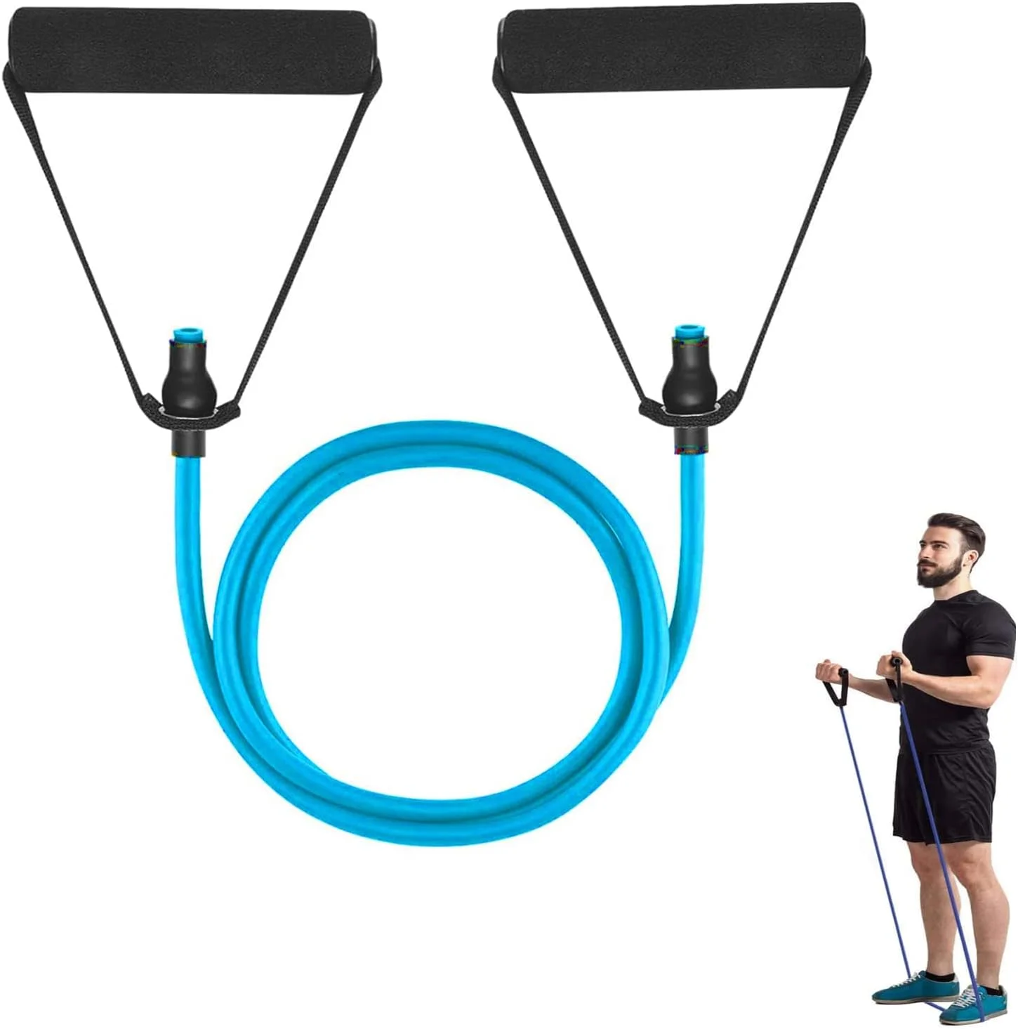 کش های ورزشی Azonee با دسته های راحت، طناب کششی یوگا، کش های ورزشی برای تمرین، کش های کششی برای فیزیوتراپی (آبی)