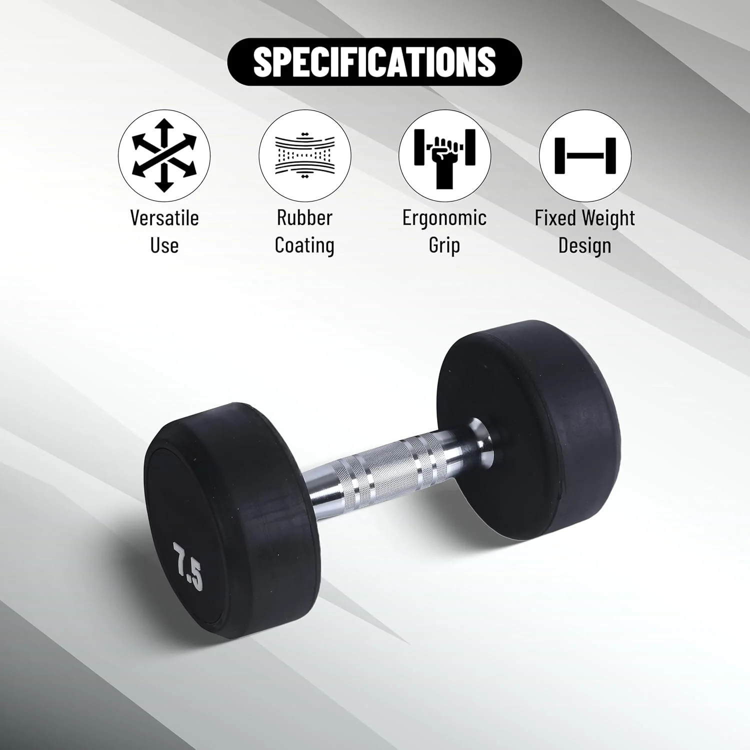 دمبل ثابت با روکش لاستیکی بی پایان | جنس: آهن و لاستیک | ایده آل برای بدنسازی، تناسب اندام، وزنه برداری و تمرین در خانه یا باشگاه | برای مردان و زنان