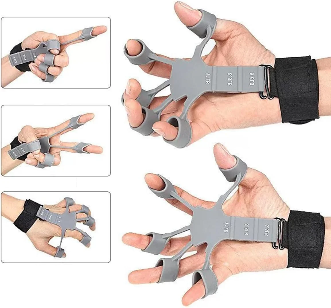 تقویت کننده مچ دست 2 عددی، تمرین دهنده قدرت مچ دست برای فیزیوتراپی دست، صخره نوردی، تمرین انگشت قابل تنظیم و کشش انگشت - مشکی و خاکستری