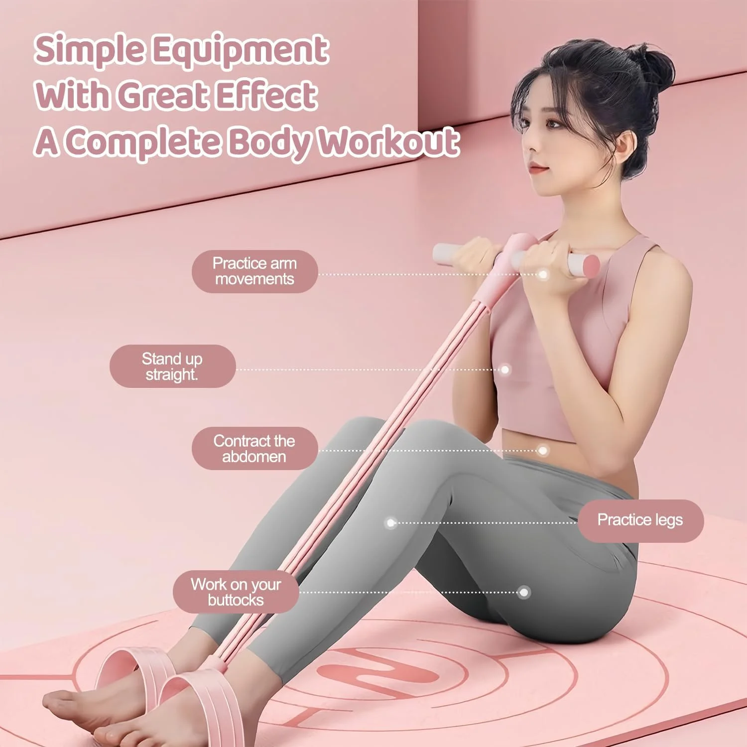 کش مقاومتی پدالی 6 لوله DMG، تمرین کل بدن، طراحی 6 لوله با پدال های ضد لغزش و دسته های فومی، تمرین بازو، سینه، شکم، پا، باسن، برای باشگاه خانگی