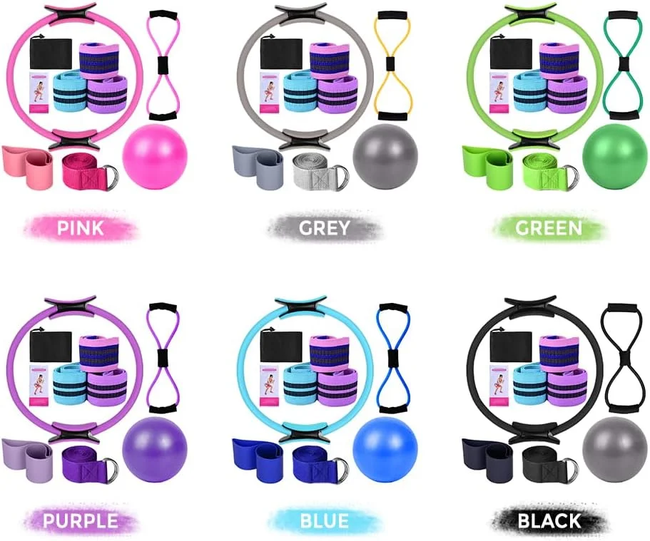 ست حلقه پیلاتس Eacam - تجهیزات تمرین در خانه برای بانوان - کش های باسن، تجهیزات کششی، توپ مینی پیلاتس 25 سانتی متری، کش مقاومتی برای پاها، بازوها و ران ها