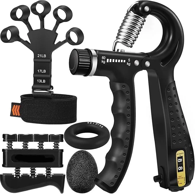 مجموعه 5 عددی تقویت کننده قدرت انگشتان، تمرین دهنده انگشت، تقویت کننده مچ دست، تمرین دهنده باز کردن دست، توپ ضد استرس و حلقه تمرین ساعد برای عضله سازی و بهبود آسیب