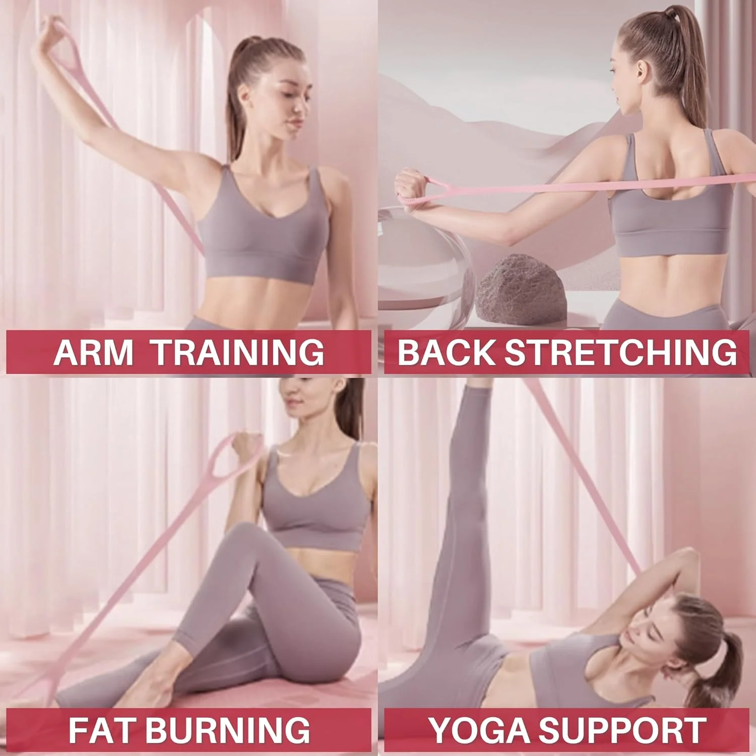 کش مقاومتی، طناب الاستیک ورزشی برای تمرینات بازو، پشت و شانه، کش ورزشی برای یوگا، پیلاتس، کشش، کشسانی بازو، پشت و سینه، تجهیزات ورزشی کشی مقاومتی