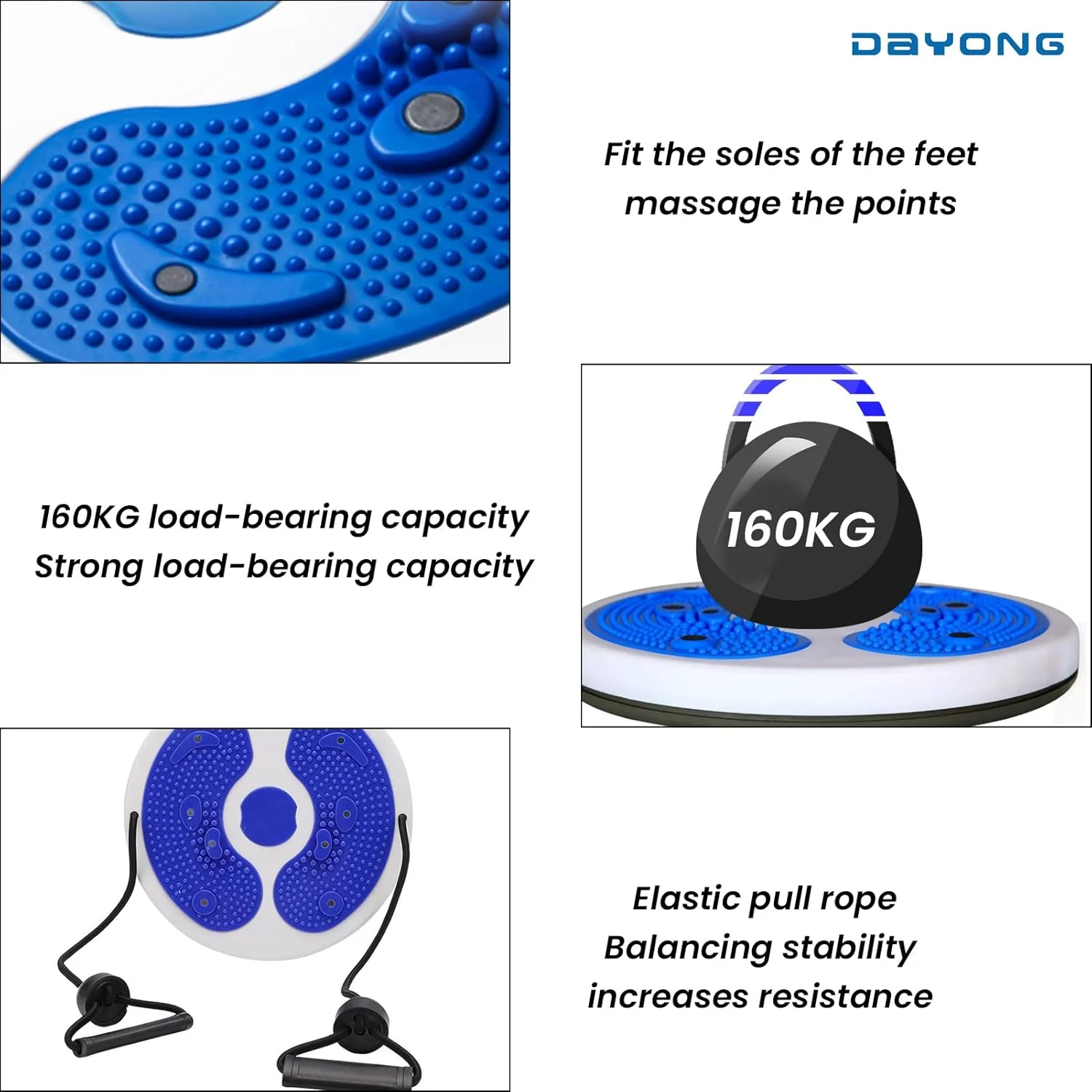 تخته چرخشی DAYONG، صفحه چرخش تمرین کمر، دیسک چرخش کمر با بند کشی، تمرین عضلات شکم برای فرم دهی بدن، صفحه ماساژ پا، تجهیزات ورزشی خانگی قابل حمل.