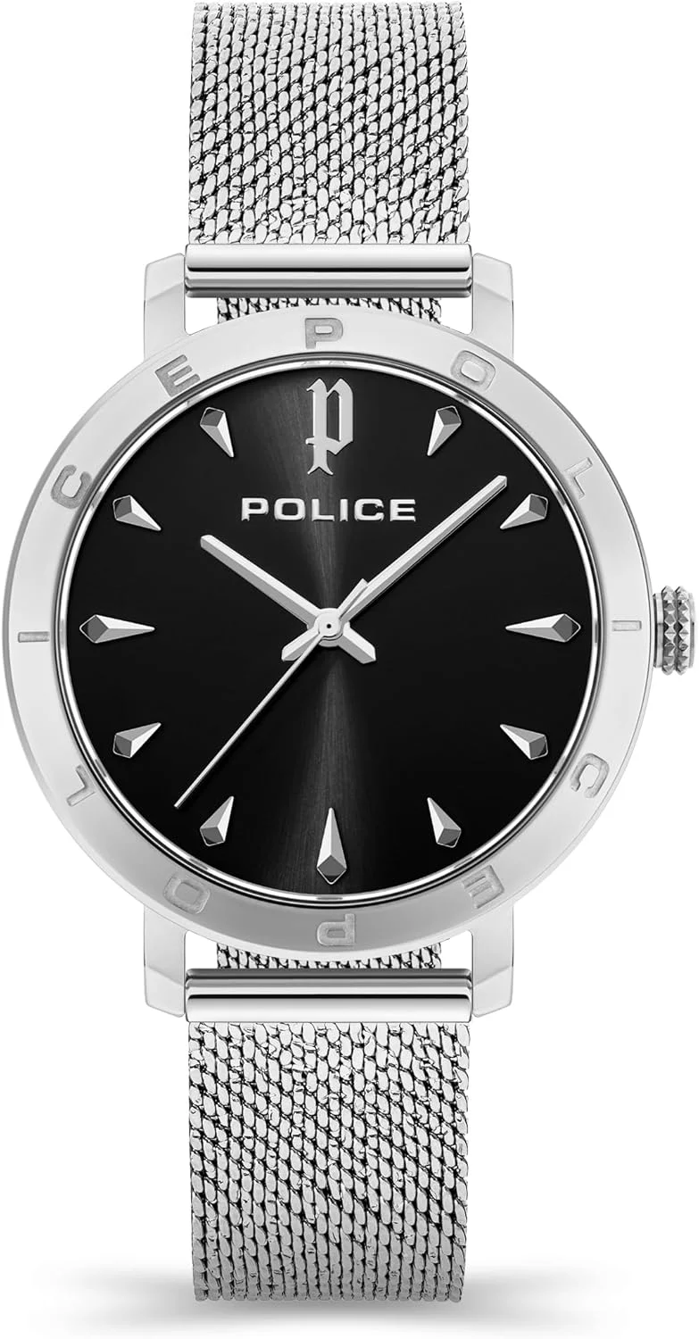 ساعت مچی آنالوگ زنانه پلیس مدل Ponta با صفحه مشکی و بند استیل نقره ای - 36 میلی متر