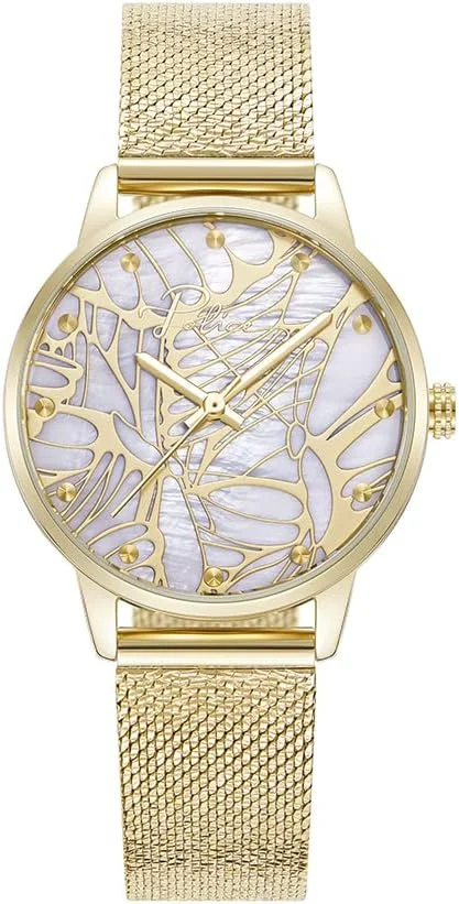 ساعت پلیس Camii زنانه صفحه صدف صورتی و دستبند توری با روکش طلای زرد