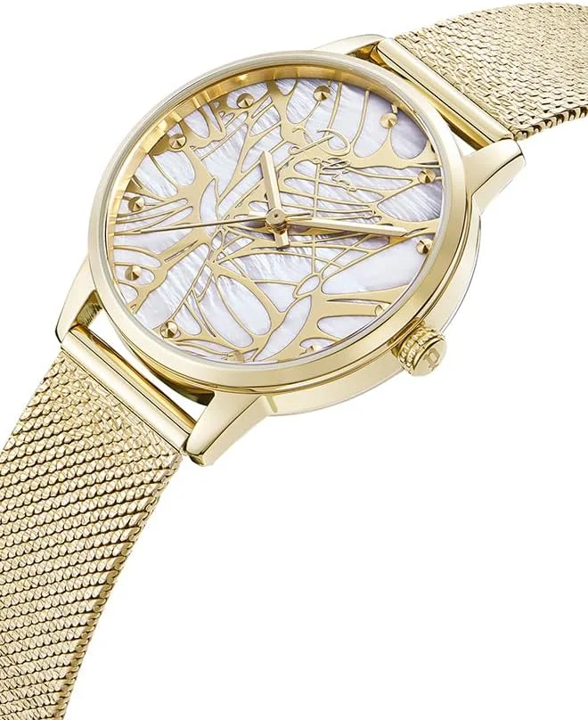 ساعت پلیس Camii زنانه صفحه صدف صورتی و دستبند توری با روکش طلای زرد