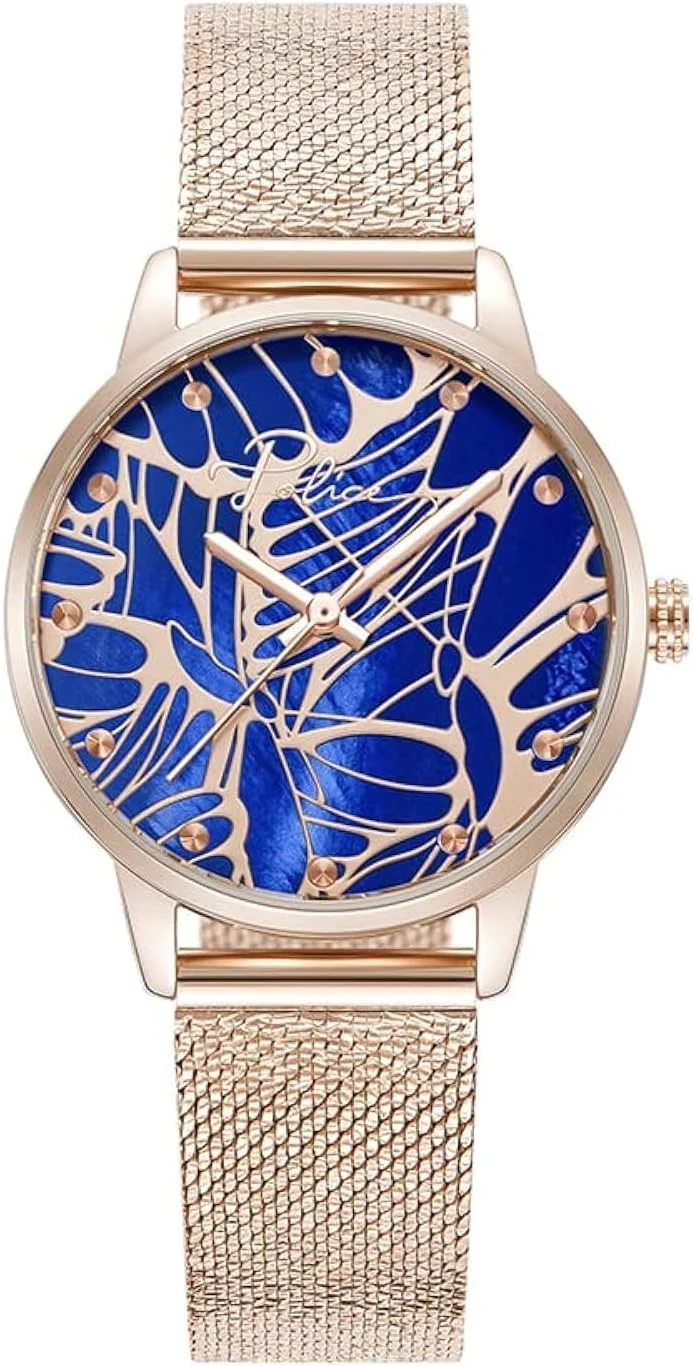 ساعت پلیس Camii زنانه با صفحه صدف آبی و دستبند توری رزگلد