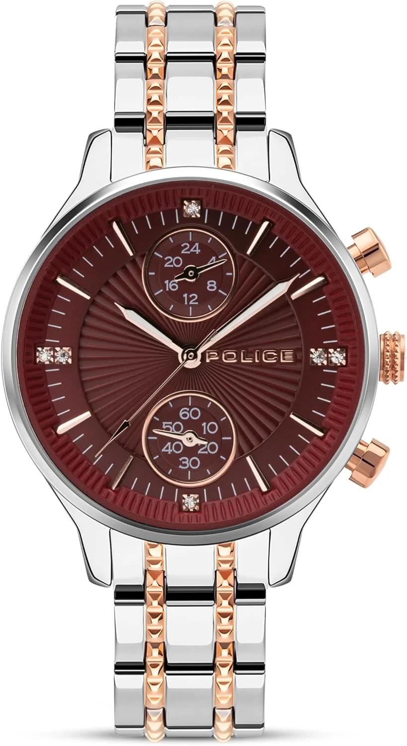 ساعت مچی آنالوگ زنانه پلیس بنف با صفحه قرمز و بند فلزی رزگلد - 34 میلی متر