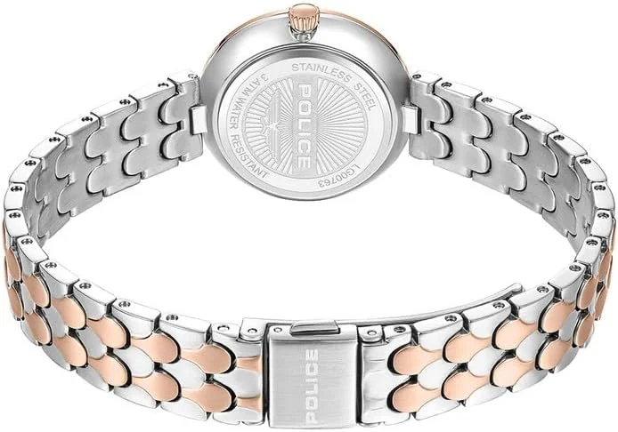 ساعت مچی زنانه پلیس مدل Ophidia با صفحه صدف شکلاتی تیره 28 میلی‌متری، نشانگرهای رزگلد و بند استیل ضد زنگ 316L
