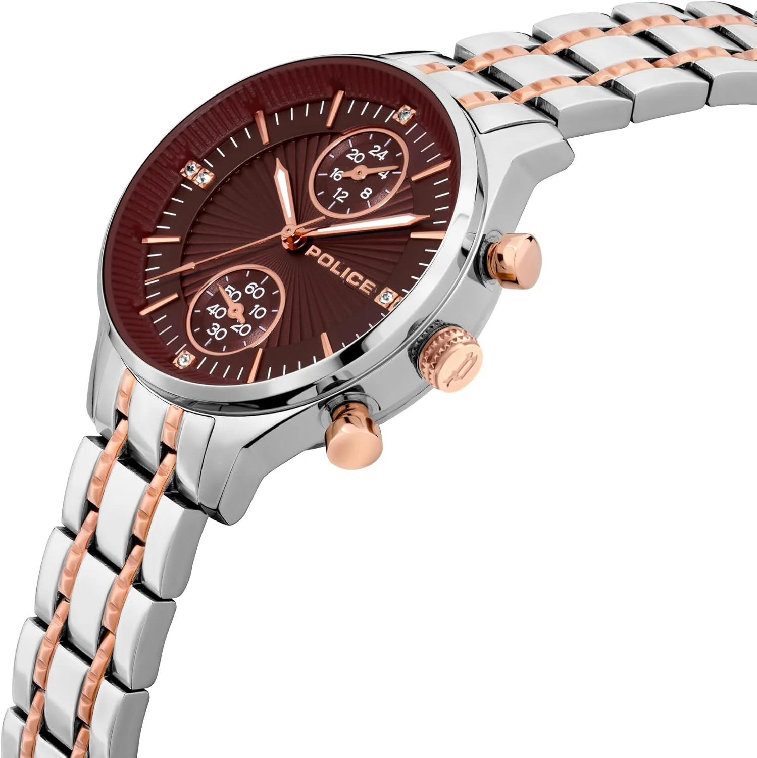 ساعت مچی آنالوگ زنانه پلیس بنف با صفحه قرمز و بند فلزی رزگلد - 34 میلی متر