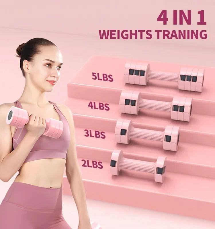 ست دمبل قابل تنظیم کول بیبی برای بانوان، ست وزنه دستی با 4 گزینه وزنی 2، 3، 4 و 5 پوند، دمبل های با وزن قابل تنظیم آسان، ایده آل برای تناسب اندام در خانه (صورتی)