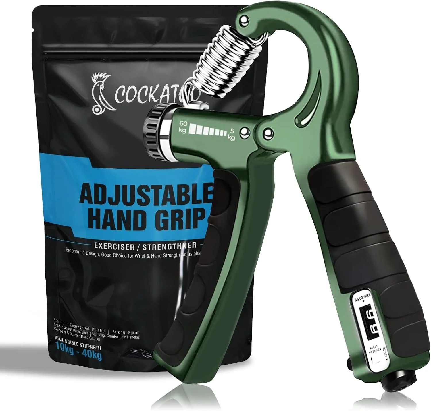 تقویت کننده مچ و انگشت کوکاتوو | (5 کیلوگرم - 60 کیلوگرم) گیره دستی قابل تنظیم | تقویت کننده دست برای آقایان و بانوان | تقویت کننده دیجیتال دست (آبی آسمانی)