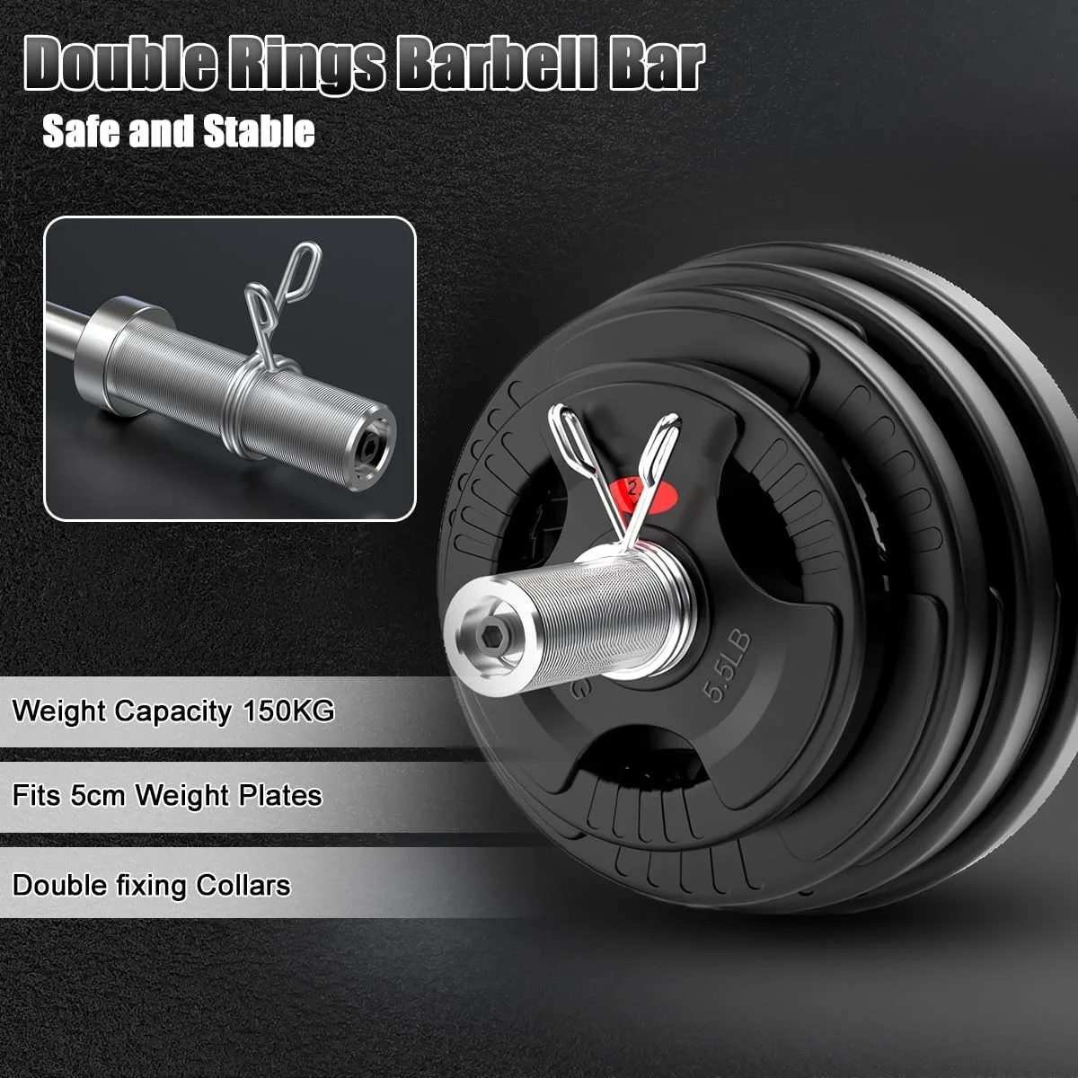 میله هالتر المپیک، میله وزنه برداری مستقیم 1.2 متری با بست های فنری، میله وزنه باشگاهی 150 کیلوگرمی برای صفحات وزنه 5 سانتی متری، اسکات ددلیفت کرل پرس سینه، تمرینات کراس فیت فولادی جامد ضد لغزش