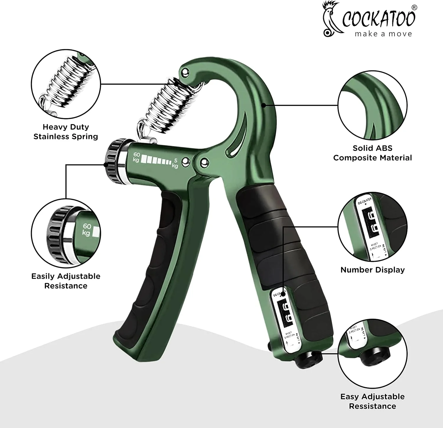 تقویت کننده مچ و انگشت کوکاتوو | (5 کیلوگرم - 60 کیلوگرم) گیره دستی قابل تنظیم | تقویت کننده دست برای آقایان و بانوان | تقویت کننده دیجیتال دست (آبی آسمانی)