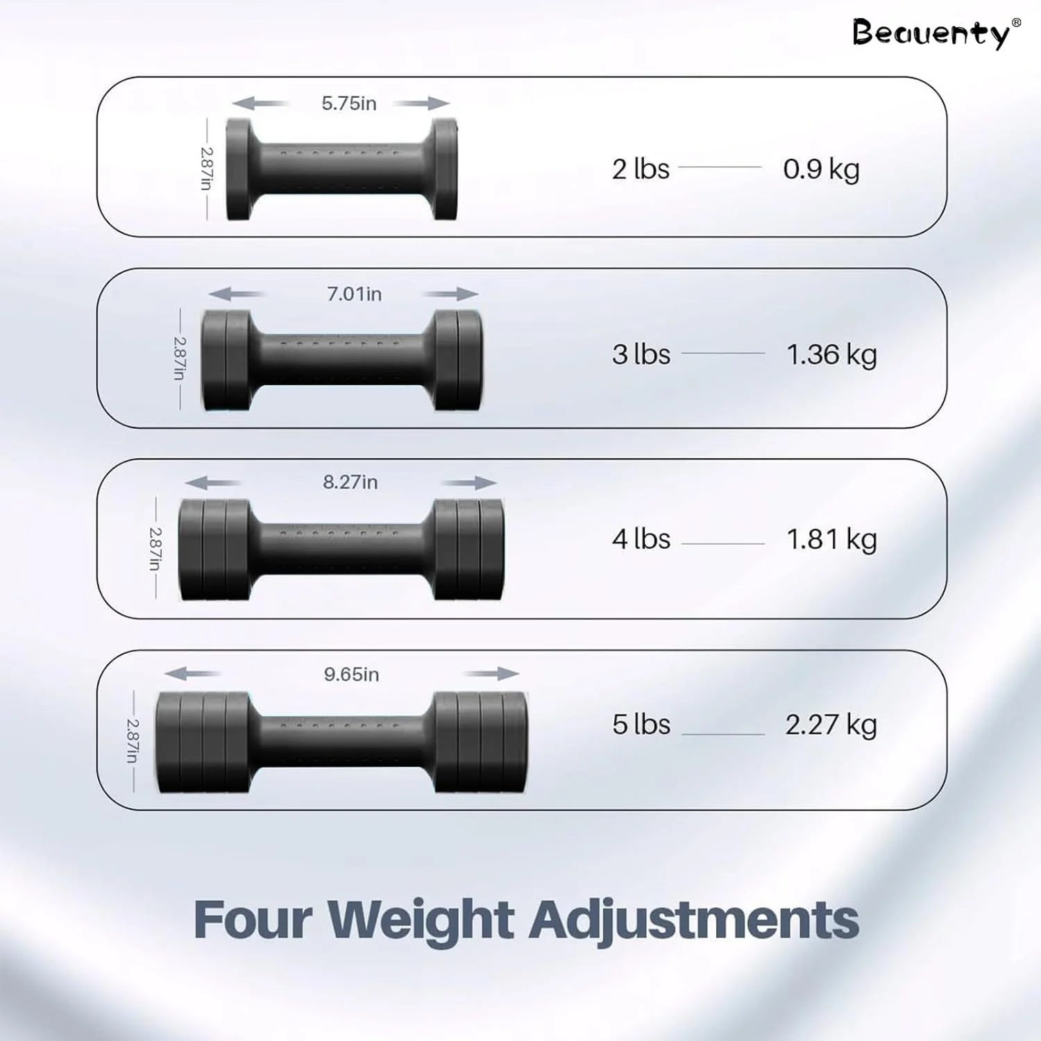 ست دمبل قابل تنظیم Beauenty، ست 2 عددی، وزنه های قابل تنظیم 2، 3، 4 و 5 پوندی، دمبل های تناسب اندام خانگی برای مردان و زنان برای تمرینات قدرتی بازو، تمرینات تناسب اندام