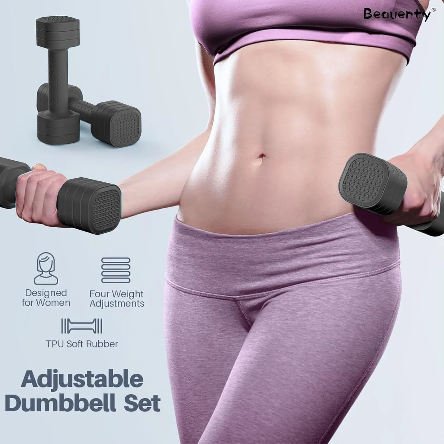ست دمبل قابل تنظیم Beauenty، ست 2 عددی، وزنه های قابل تنظیم 2، 3، 4 و 5 پوندی، دمبل های تناسب اندام خانگی برای مردان و زنان برای تمرینات قدرتی بازو، تمرینات تناسب اندام