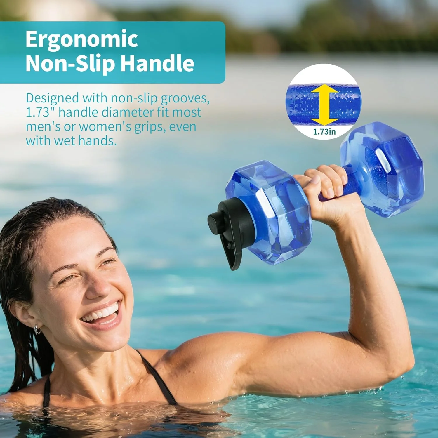 ست دمبل آبی BIGTHREE، بطری آب دمبلی شکل قابل حمل، ست دمبل شفاف با دسته ضد لغزش برای آب درمانی، تناسب اندام در استخر، تمرینات آبی ست دمبل آبی BIGTHREE، بطری آب دمبلی شکل قابل حمل، ست دمبل شفاف با دسته ضد لغزش برای آب درمانی، تناسب اندام در استخر، تمرینات آبی