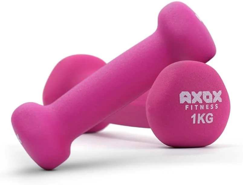 جفت دمبل نئوپرن 1 کیلوگرمی Axox Fitness - وزنه دستی بادوام و ضد لغزش برای خانه و باشگاه - ایده آل برای تمرینات قدرتی، کاردیو، ایروبیک و تمرینات کل بدن