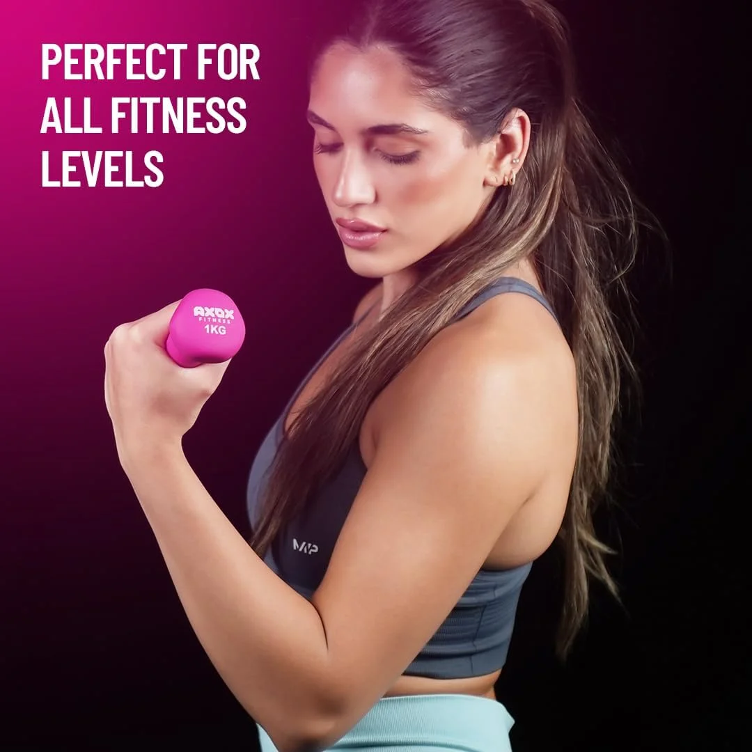 جفت دمبل نئوپرن 1 کیلوگرمی Axox Fitness - وزنه دستی بادوام و ضد لغزش برای خانه و باشگاه - ایده آل برای تمرینات قدرتی، کاردیو، ایروبیک و تمرینات کل بدن