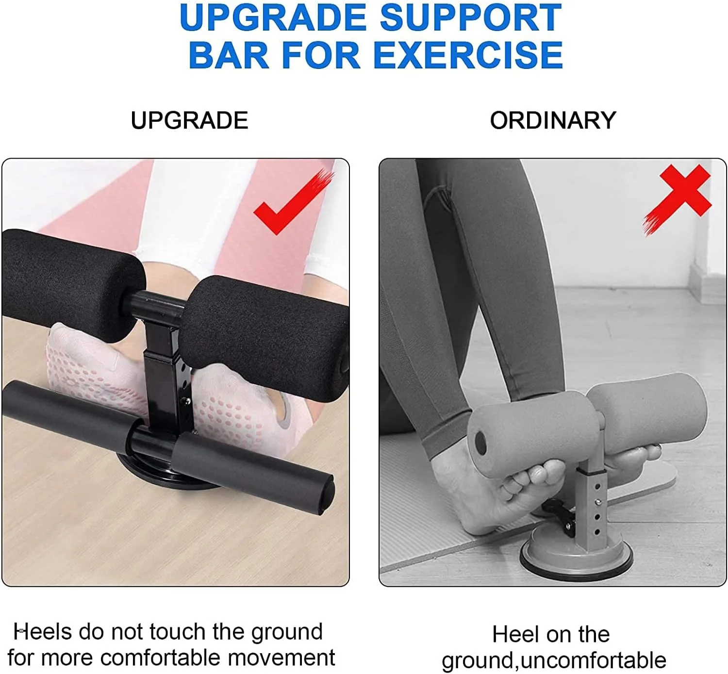 میله دراز و نشست عربست برای زمین - دستگاه کمکی دراز و نشست قابل تنظیم، میله دراز و نشست قابل حمل با مکش قوی، تجهیزات دراز و نشست با دو نگهدارنده پا برای تمرینات خانگی، تمرین عضلات اصلی بدن