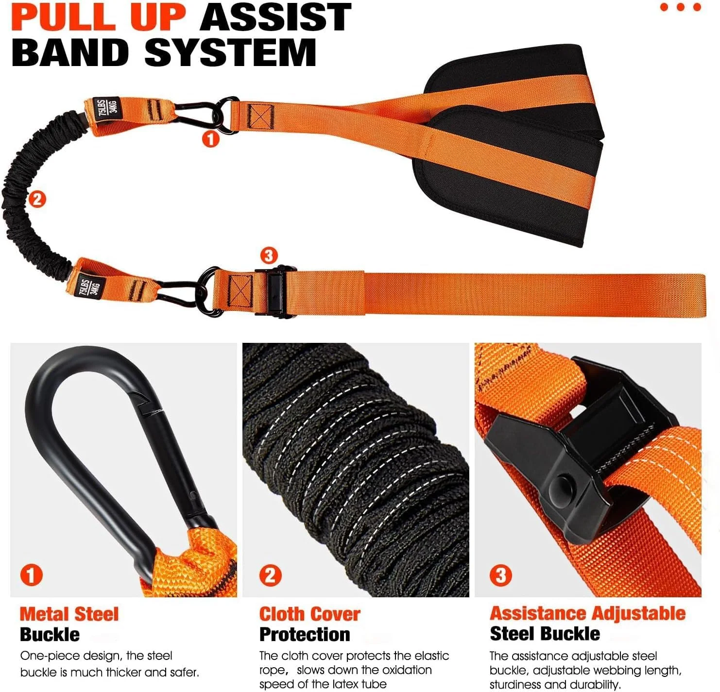 کش های کمکی بارفیکس، کش مقاومتی سنگین برای میله بارفیکس، وزن/اندازه قابل تنظیم با تکیه گاه پارچه ای پا/زانو، کش های کمکی بارفیکس برای تمرینات قدرتی