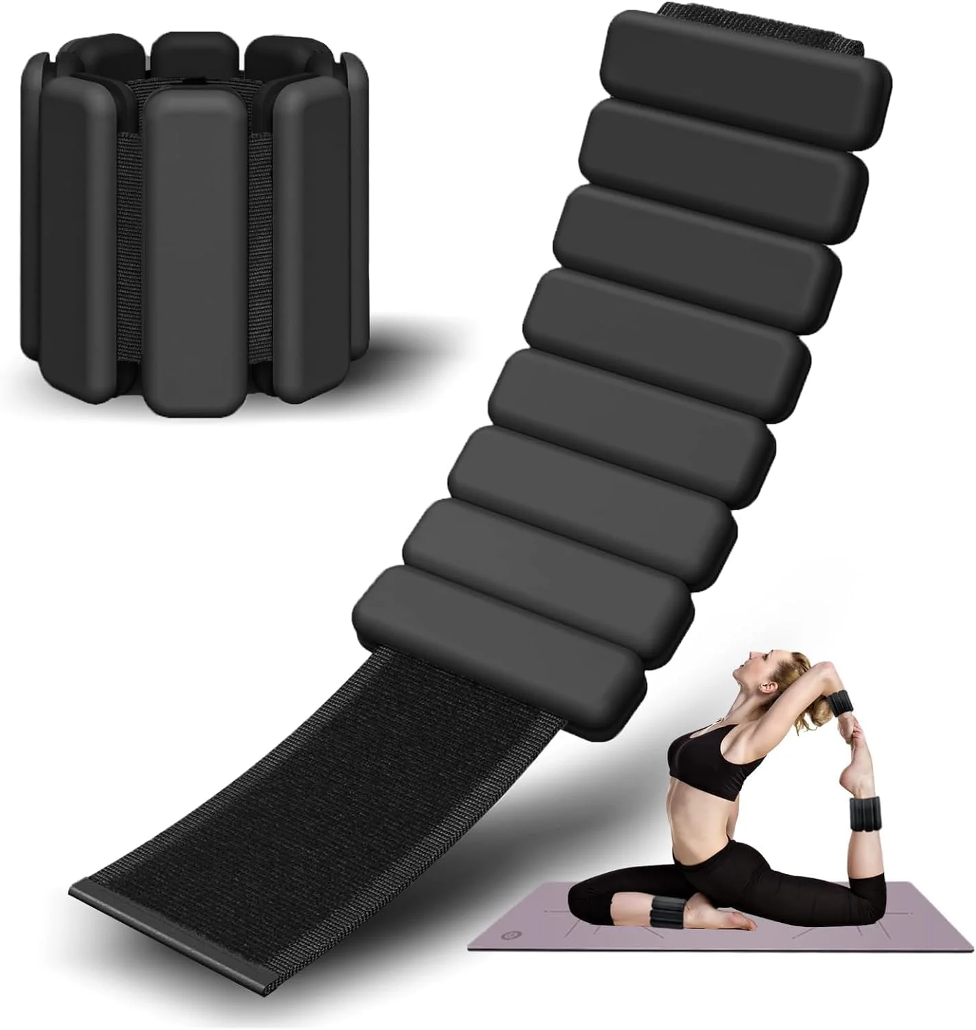 وزنه مچ دست زنانه، ست 2 عددی، دستبند وزنه دار سیلیکونی قابل تنظیم 450 گرمی، النگوهای وزنه دار پوشیدنی مچ پا و بازو برای یوگا، پیلاتس، بار، پیاده روی، تمرین و ورزش در استخر