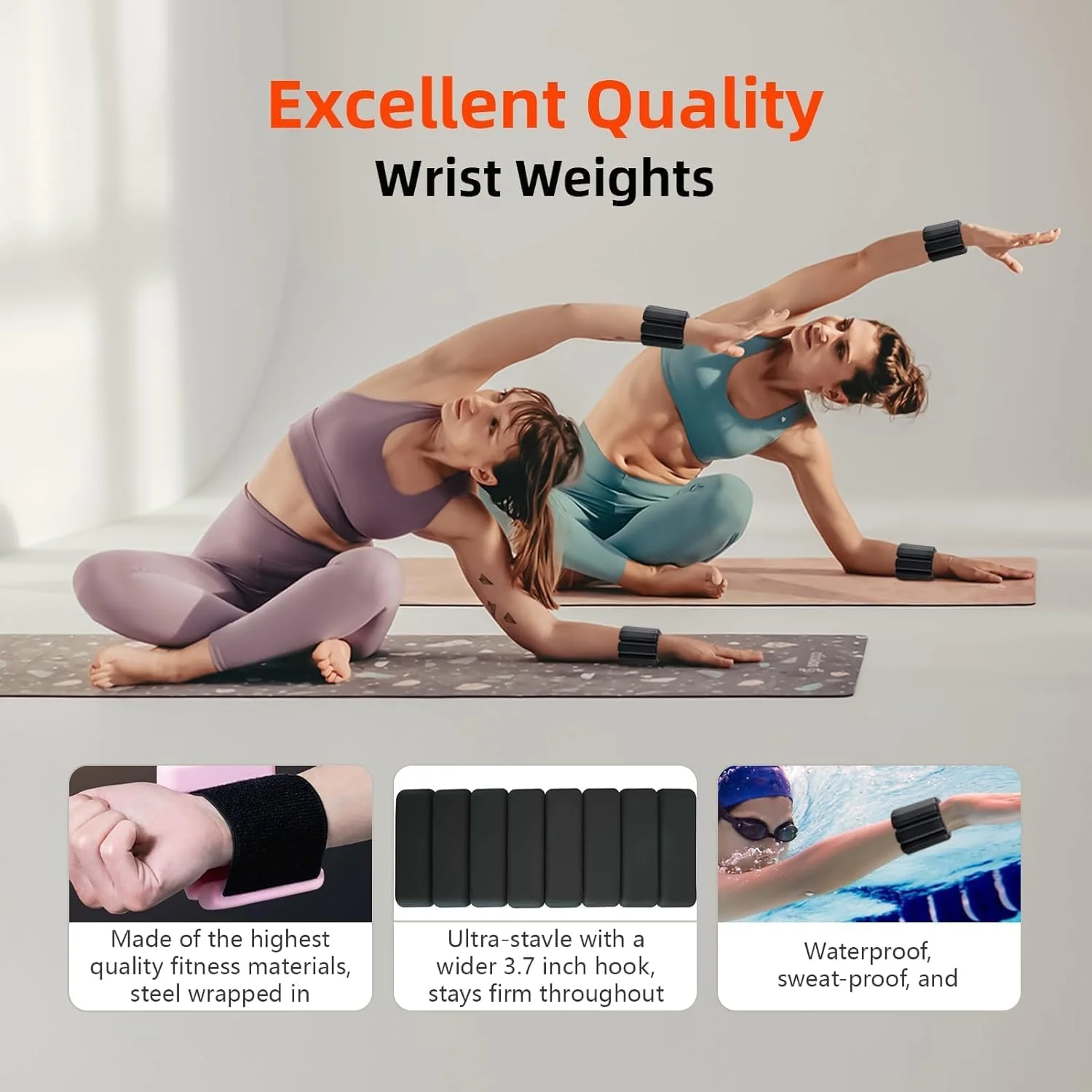 وزنه مچ دست زنانه، ست 2 عددی، دستبند وزنه دار سیلیکونی قابل تنظیم 450 گرمی، النگوهای وزنه دار پوشیدنی مچ پا و بازو برای یوگا، پیلاتس، بار، پیاده روی، تمرین و ورزش در استخر