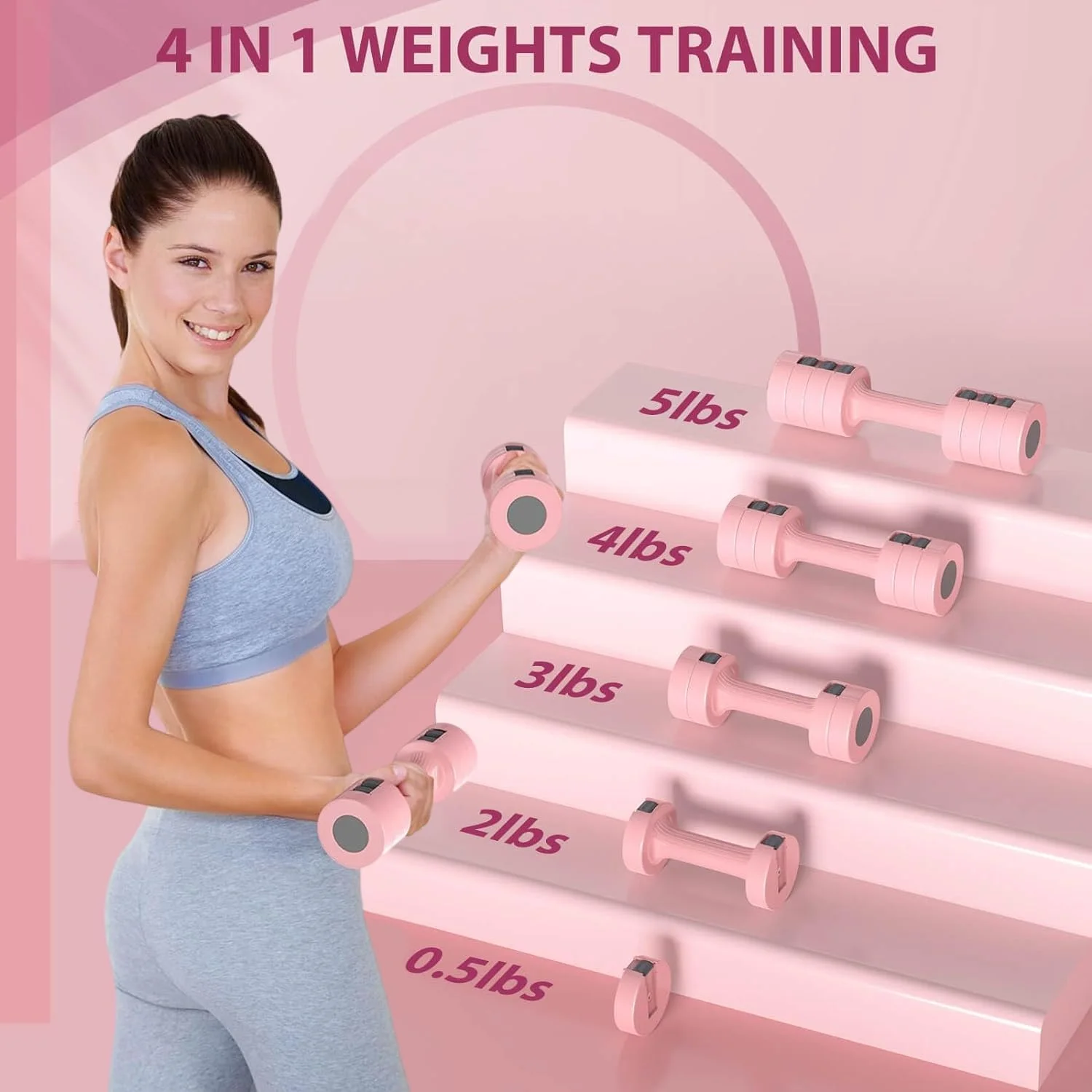 ست دمبل قابل تنظیم Angju، ست وزنه دستی با 4 وزنه قابل تنظیم 2lb 3lb 4lb 5lb، دمبل های وزنه قابل تنظیم برای تمرینات قدرتی تناسب اندام در خانه برای زنان/مردان