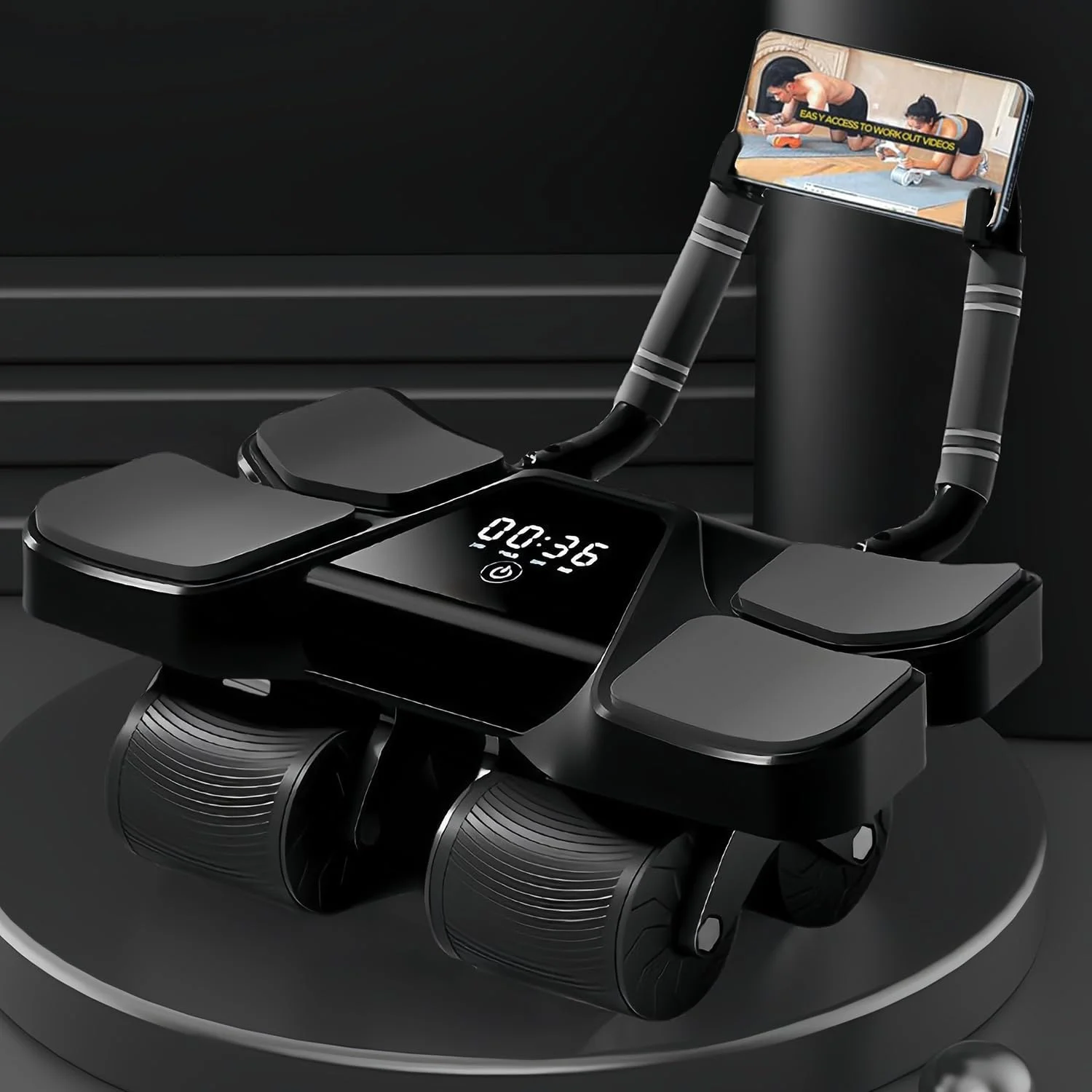 غلتک شکم چهار چرخ Angju با پشتیبانی آرنج، جدیدترین دستگاه ورزشی ارتقا یافته با کارایی بالا با برگشت خودکار، طراحی چند لایه ضد لغزش با صفحه نمایش LCD شمارش کالری