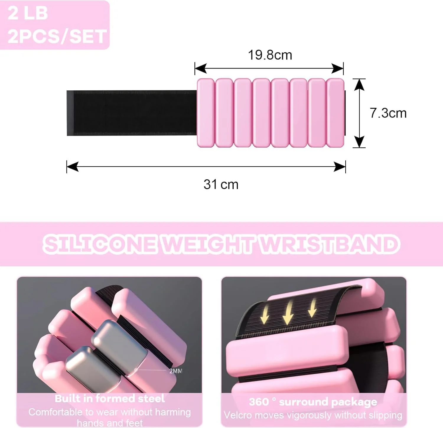وزنه مچ و ساق قابل تنظیم AM ANNA، 2 عدد (450 گرم هر کدام)، دستبند وزنه دار سیلیکونی با هسته فولادی، ضد آب و ضد عرق، قابل حمل، مچ بند شیک برای تناسب اندام