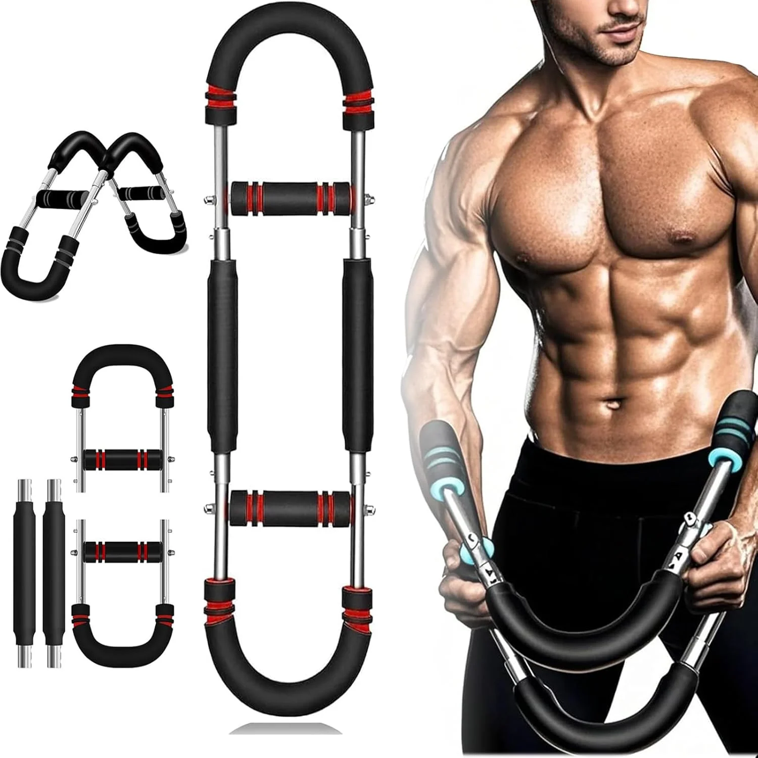 تقویت کننده بازو چرخشی، تجهیزات تمرین سینه و بازو قابل تنظیم 18-45 کیلوگرمی، میله چرخشی قدرتی با طراحی جداشدنی برای تمرینات قدرتی در خانه، باشگاه و مسافرت