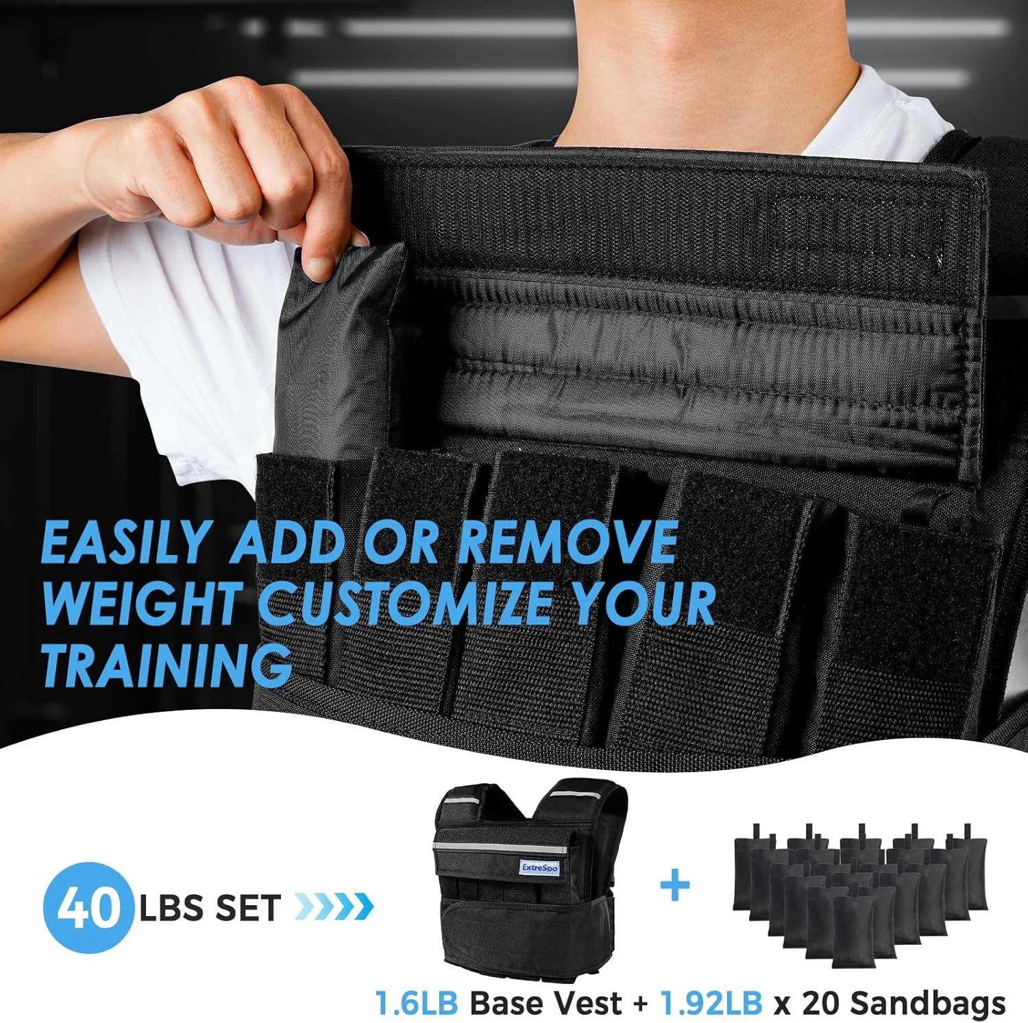 جلیقه وزنه دار قابل تنظیم برای آقایان و بانوان، جلیقه وزنه دار ۴۰ پوندی قابل تنظیم برای دویدن، تمرین، آهسته دویدن، پیاده روی