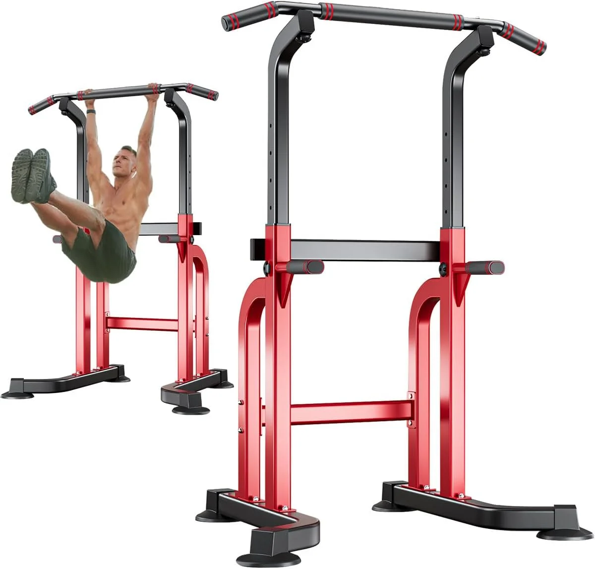 ایستگاه میله بارفیکس و پارالل چند منظوره، دستگاه تمرین قدرتی با پایه پهن، تجهیزات تمرینی ایستاده قابل تنظیم برای تمرینات ورزشی در خانه