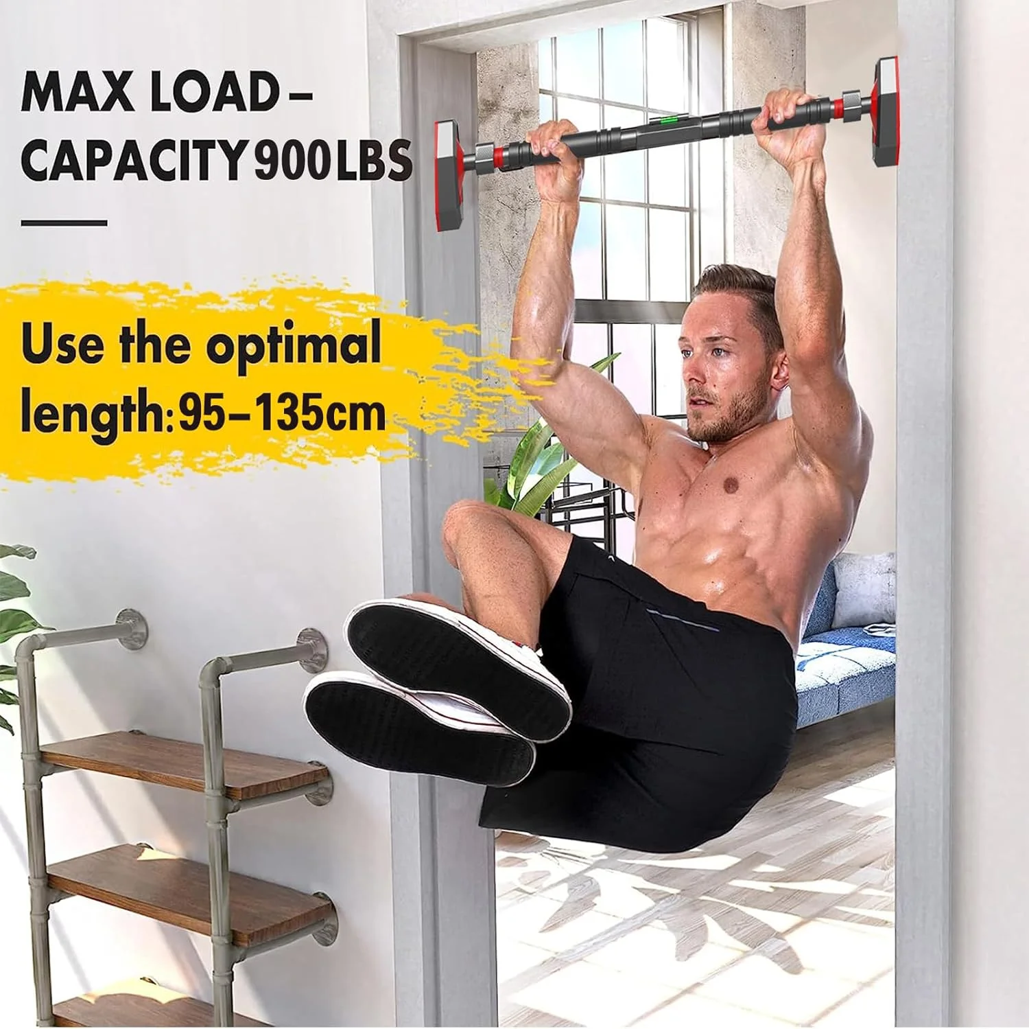 بارفیکس میله ای، میله بارفیکس قابل تنظیم عرض برای درب، میله تمرین بالاتنه با تحمل بار فوق العاده، قفل ایمنی دوگانه و بدون پیچ، تجهیزات تمرین قدرتی تناسب اندام برای باشگاه خانگی، حداکثر بار 408 کیلوگرم