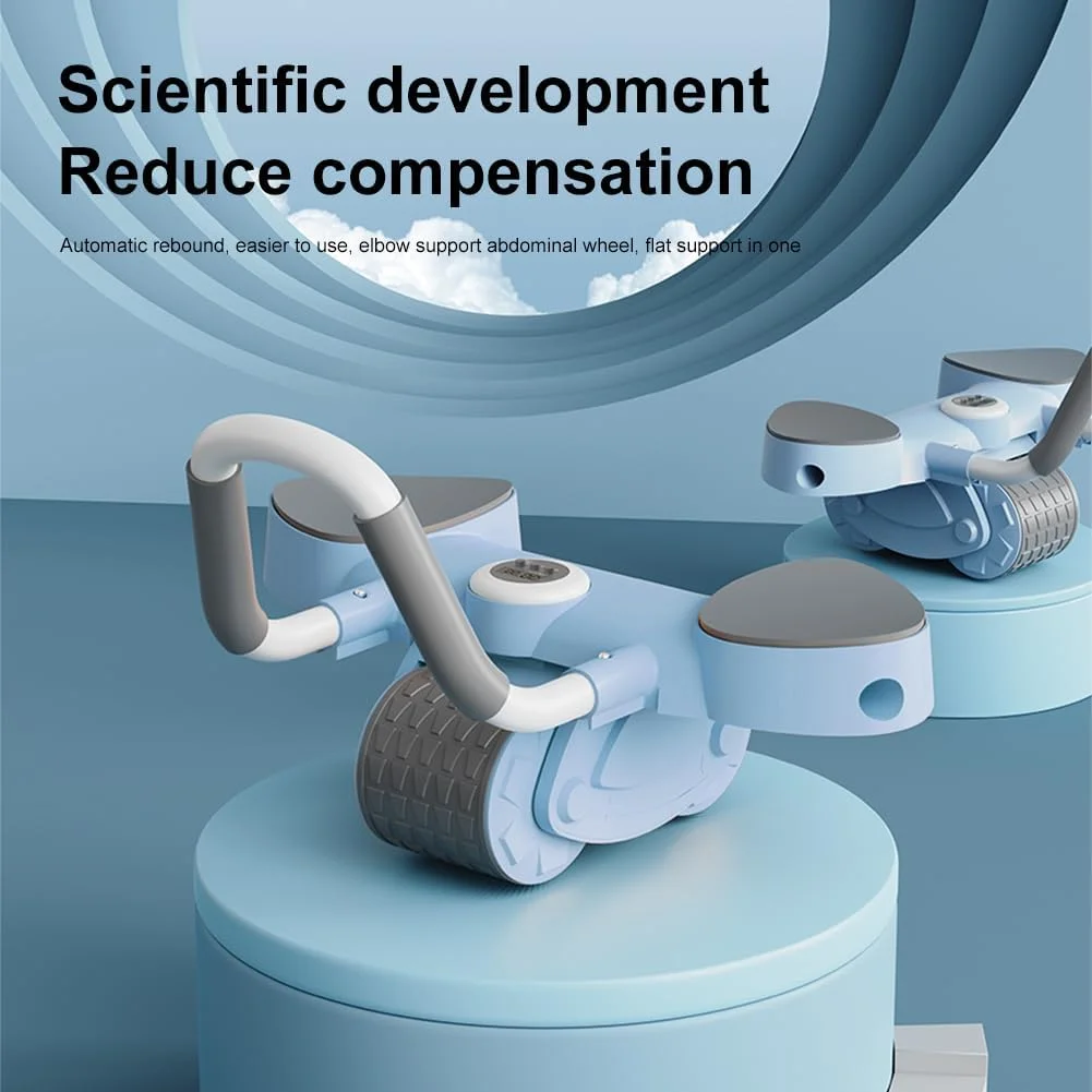 غلتک تمرین شکم با تایمر جدید 2023، غلتک شکم با پشتیبانی آرنج، تجهیزات تمرینات اصلی عضلات شکم، چرخ شکم برگشتی اتوماتیک (آبی)