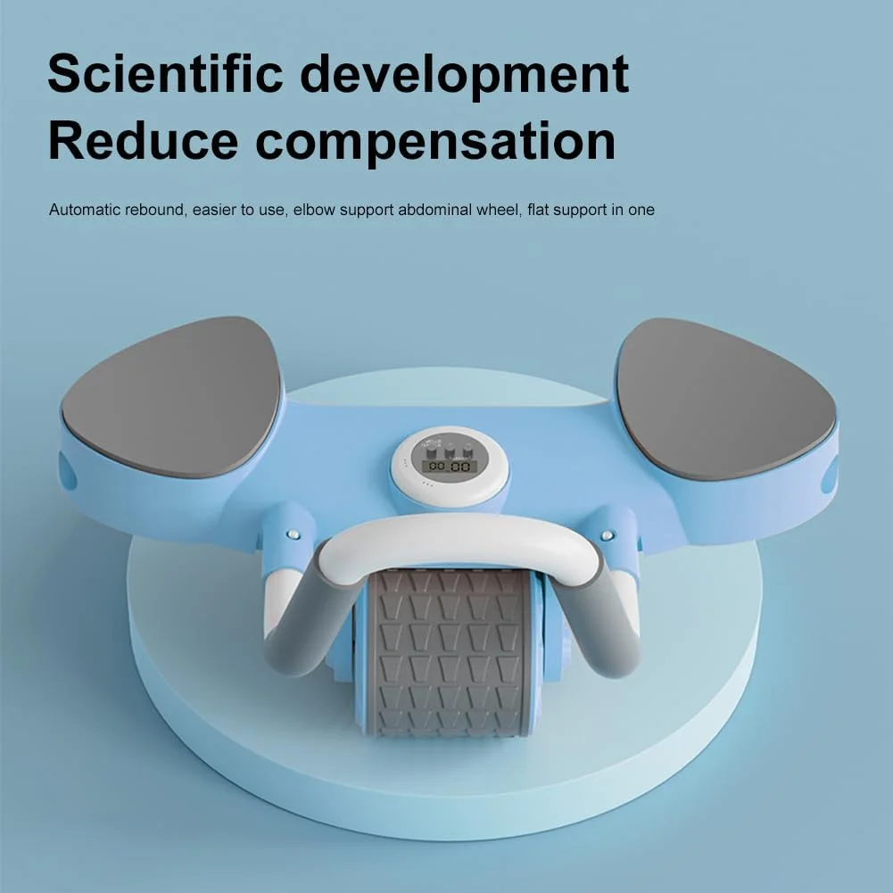 غلتک تمرین شکم با تایمر جدید 2023، غلتک شکم با پشتیبانی آرنج، تجهیزات تمرینات اصلی عضلات شکم، چرخ شکم برگشتی اتوماتیک (آبی)