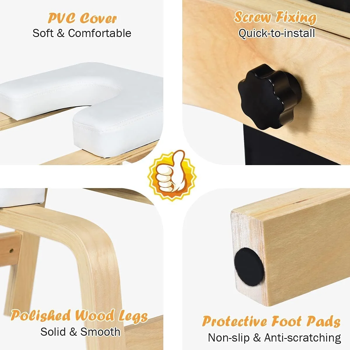 نیمکت ایستادن روی سر یوگا با پدهای VC، صندلی وارونگی یوگا، قاب چوبی محکم، تمرین دهنده وارونگی یوگا، رفع خستگی و فرم دهی بدن، ایده آل برای تمرین، تناسب اندام و باشگاه